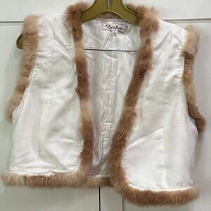 Red Berry Womens Vest Jacket with Fur Trim, Size: XL